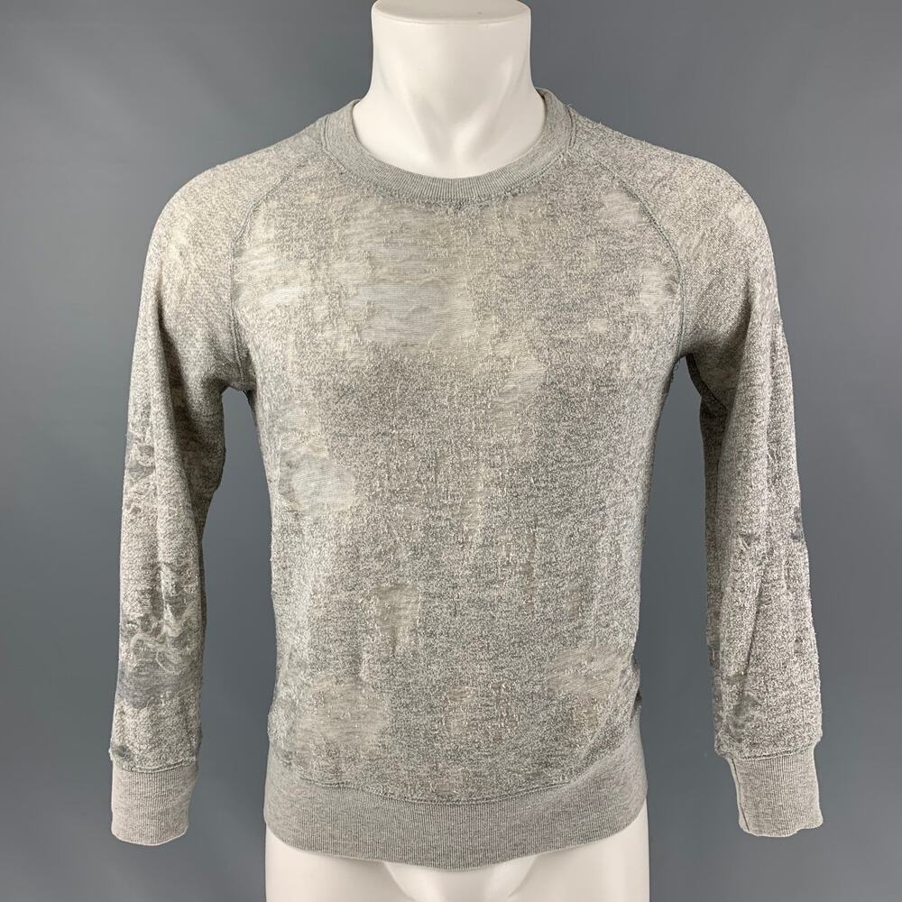 IRO Nona Size S Heather Grey Distressed Cotton Blend Long Sleeve Pullover